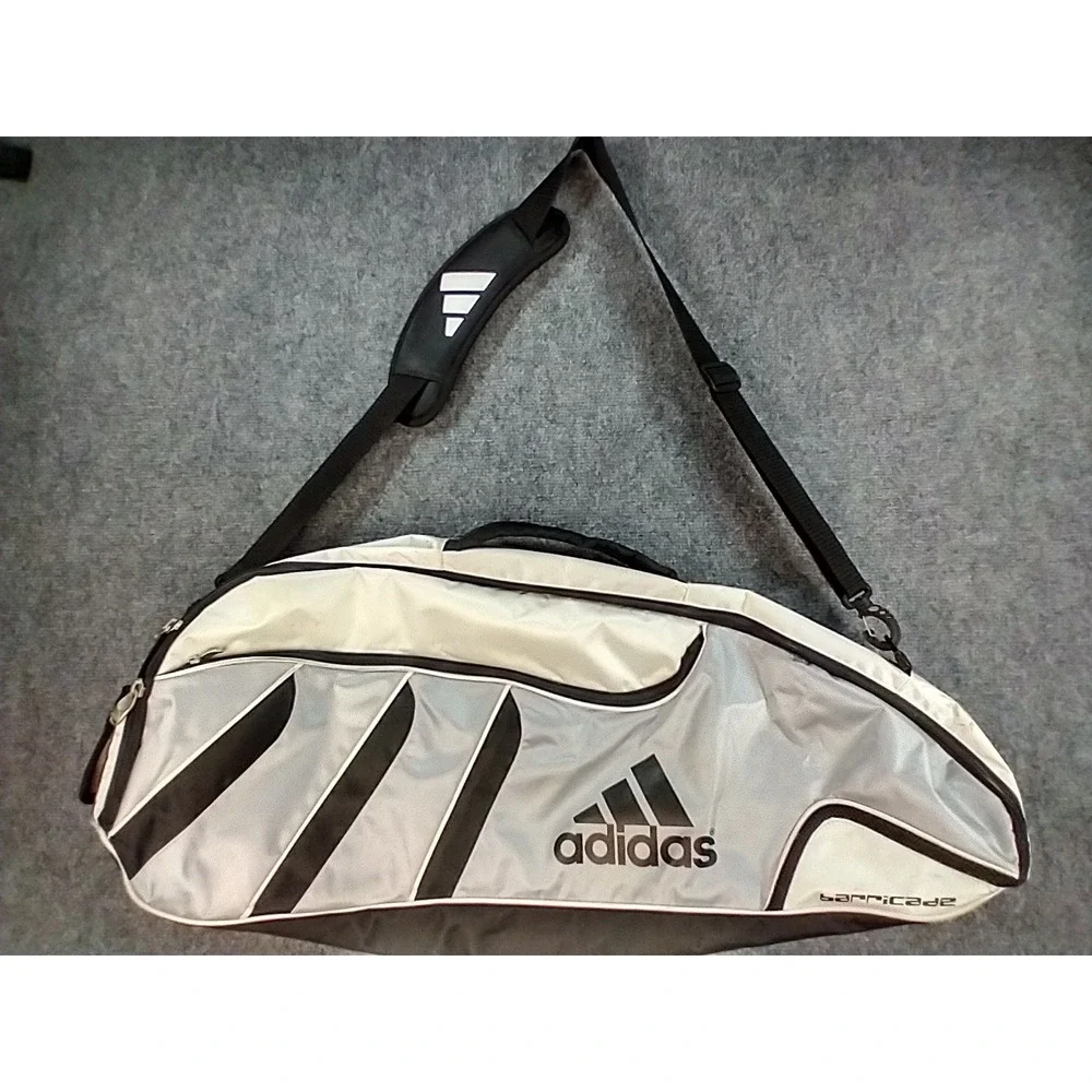 Adidas Barricade Tour Tennis Bag Large Silver Black 3-Stripe Racket Bag
